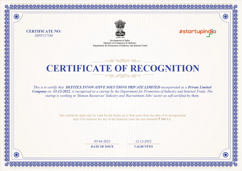 Defitex Receives Recognition from Startup India and DPIIT Certificate Defitex-Receives-Recognition-from-Startup-India-and-DPIIT-Certificate